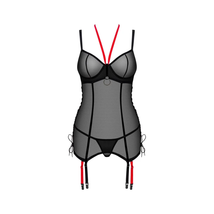 Gorset erotyczny Glandez M/L z regulowanymi ramiączkami i stringami w kolorze czarnym