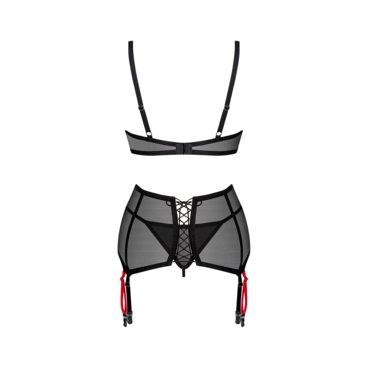 Komplet bielizny Glandez 3-częściowy XS/S - elegancki pas do pończoch, biustonosz, stringi