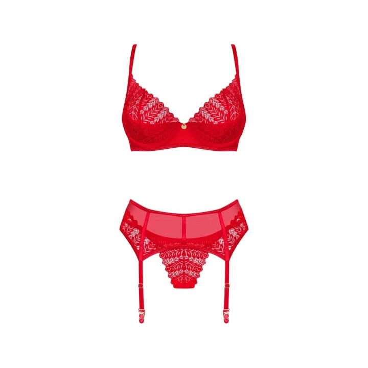 Zmysłowy komplet bielizny damskiej Ingridia XL/2XL - biustonosz, pas do pończoch, stringi