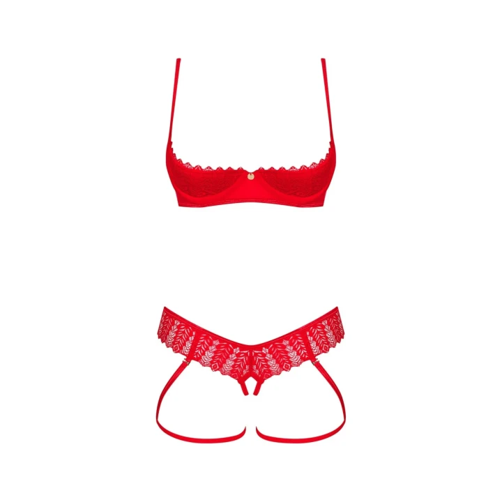 Zmysłowy zestaw bielizny otwarty Ingridia XL/2XL z koronkowymi detalami w czerwieni