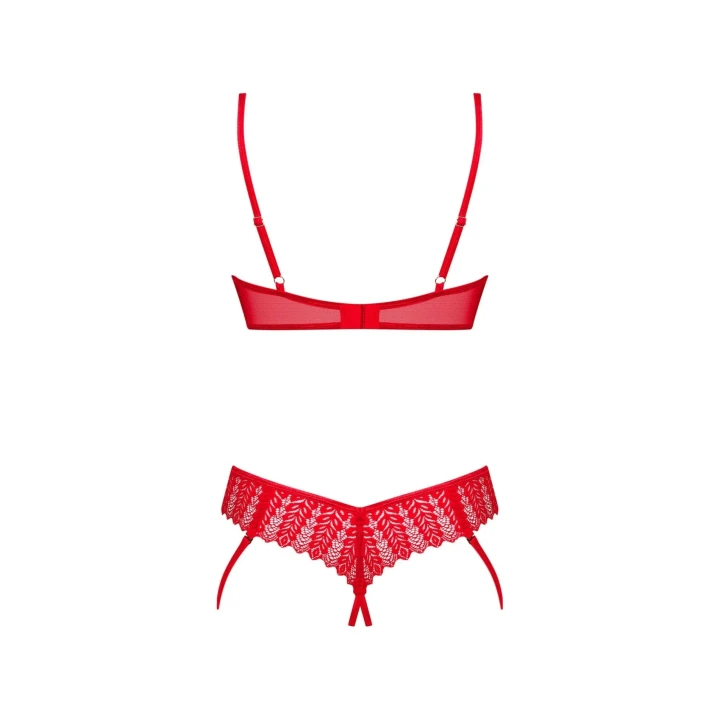 Zmysłowy zestaw bielizny otwarty Ingridia XL/2XL z koronkowymi detalami w czerwieni