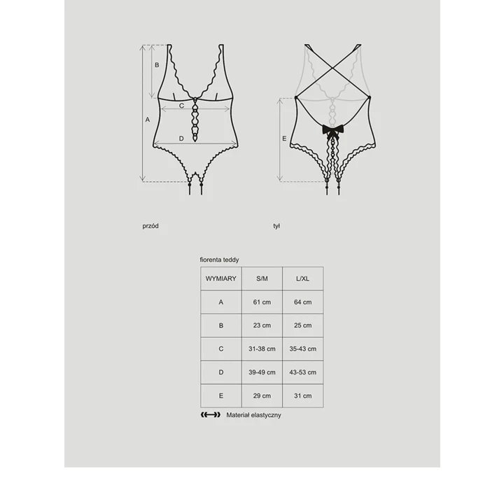 Zmysłowe body Fiorenta L/XL z kwiatowym motywem i regulowanymi ramiączkami