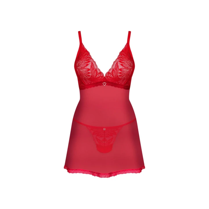 Bielizna erotyczna: Chilisa babydoll z stringami, rozmiar M/L, czerwony kolor, koronkowe detale