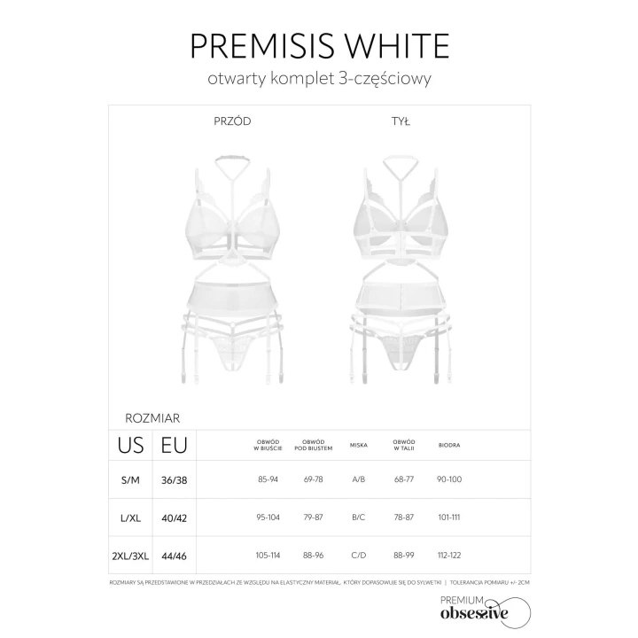 Ekskluzywny otwarty komplet bieliźniany 3-częściowy Premisis White S/M