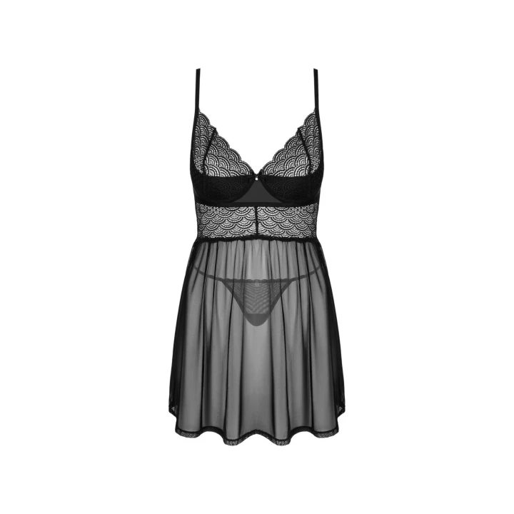 Bodystocking Chemeris z babydollem i stringami, rozmiar XS/S, czarny