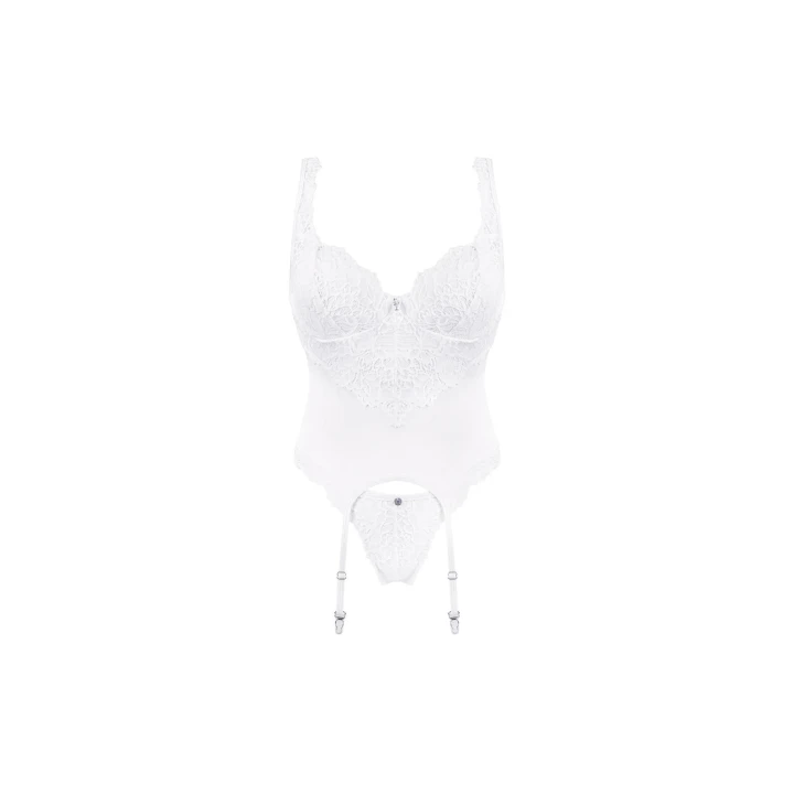 Gorset z stringami Amor Blanco w kolorze białym, rozmiar S/M, elegancka bielizna damska