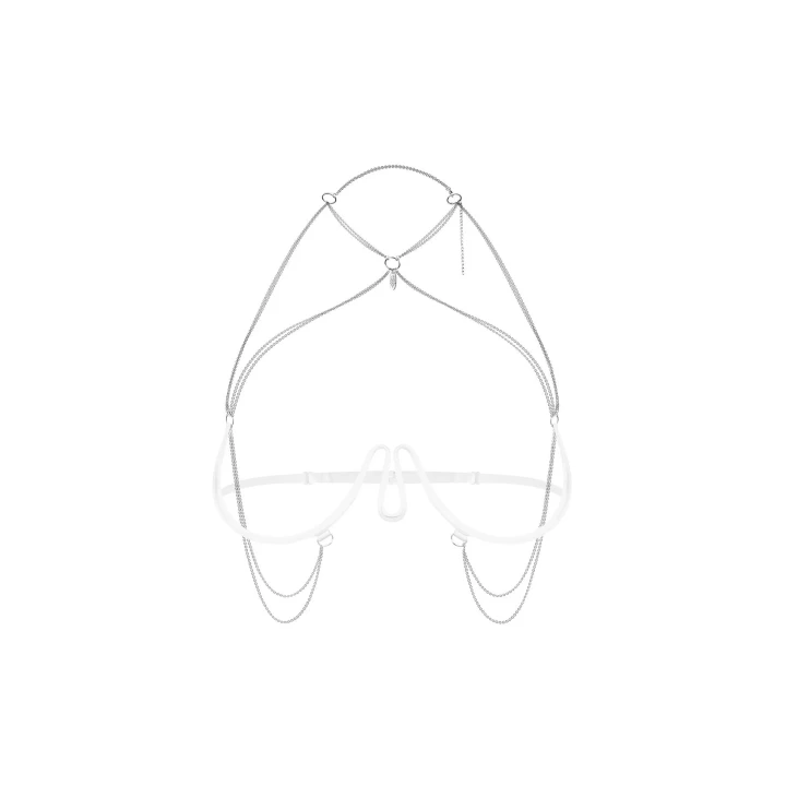 Biała uprząż biustonoszowa Lustique z regulowanym zapięciem S/M/L ze srebrnymi łańcuszkami