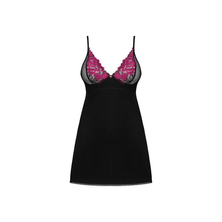 Elegancka czarna koszulka nocna z koronką i stringami Rosenty XS/S