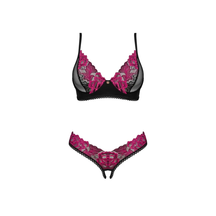 Komplet bielizny Rosenty 2-częściowy otwarty XS/S z haftem w motyw róż