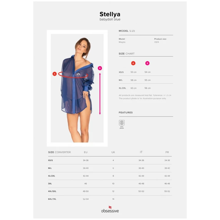 Babydoll niebieski XL/XXL, elegancka bielizna nocna z prześwitującym materiałem