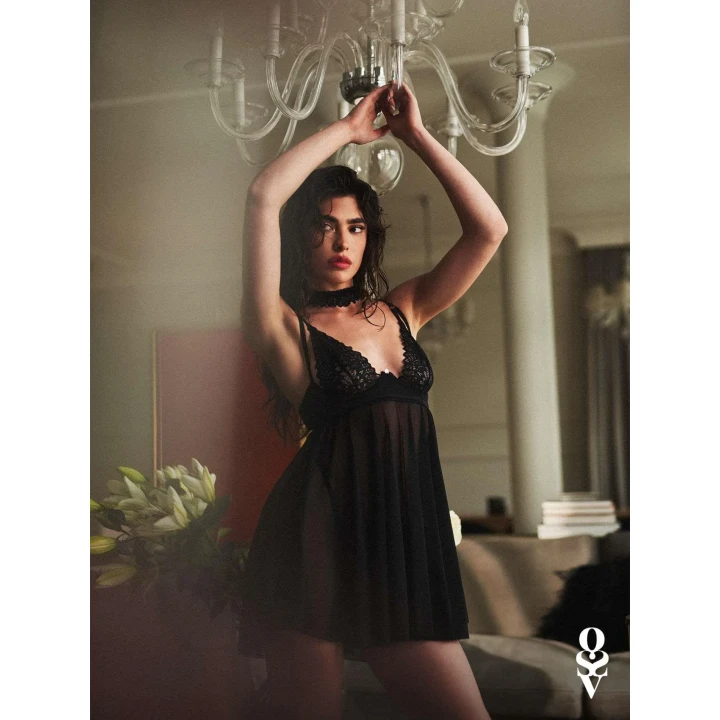 Zmysłowy komplet bielizny Donarella - babydoll z stringami, rozmiar XS/S, elegancki i romantyczny