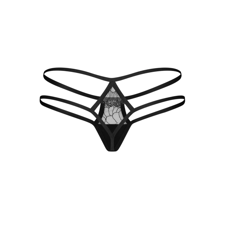 Figi damskie Arrowel Black z koronką i haftem, rozmiar L/XL, elegancka bielizna