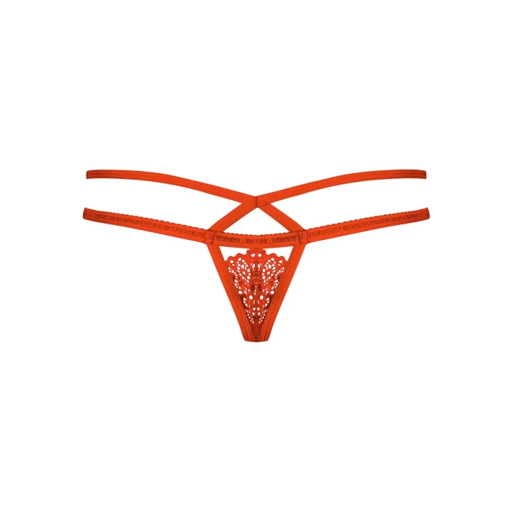 Koronkowe stringi L/XL Bielizna-838-THO-3 z kokardką i połyskującą zawieszką