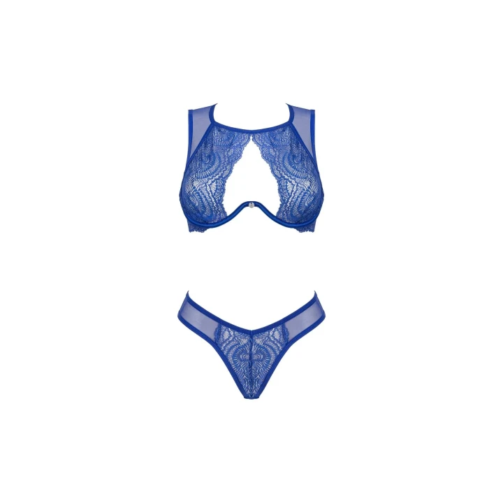 Elegancki komplet bielizny Giselia 2-częściowy niebieski XS/S z koronką i regulowanymi ramiączkami