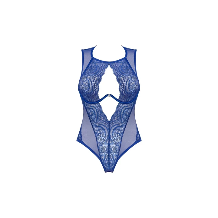 Kobiece body Giselia w kolorze niebieskim, rozmiar M/L, z fiszbinami i koronką