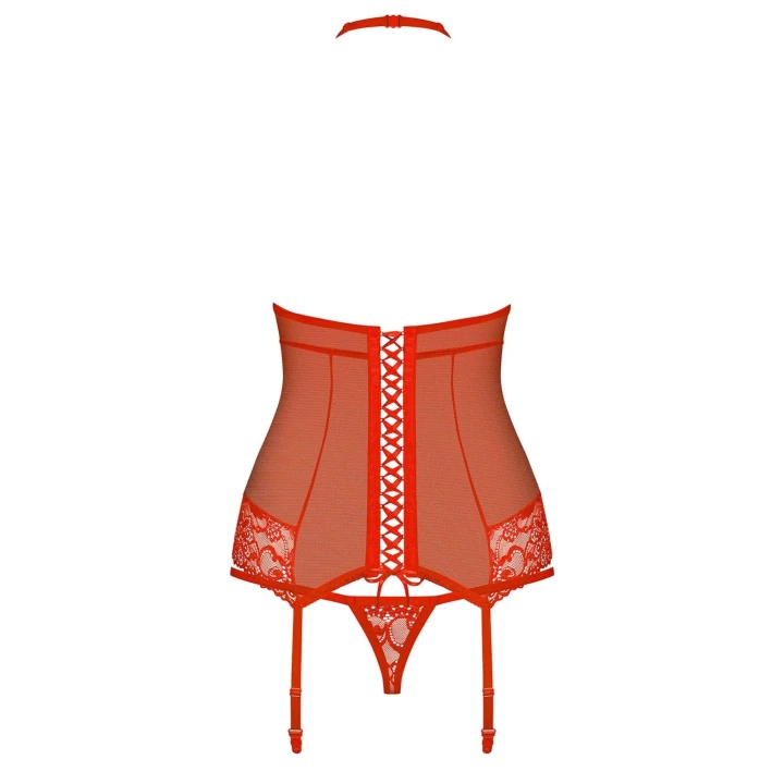 Gorset koronkowy z stringami Bielizna-838-COR-3 w rozmiarze S/M, czerwony