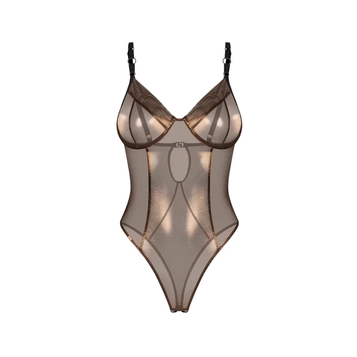 Body otwarte Soranna 2XL/3XL w złotej siateczce z fiszbinami, zmysłowe i komfortowe