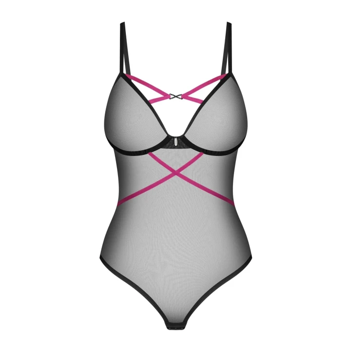 Zmysłowe body Novenes M/L z regulowanymi ramiączkami i błyszczącymi detalami