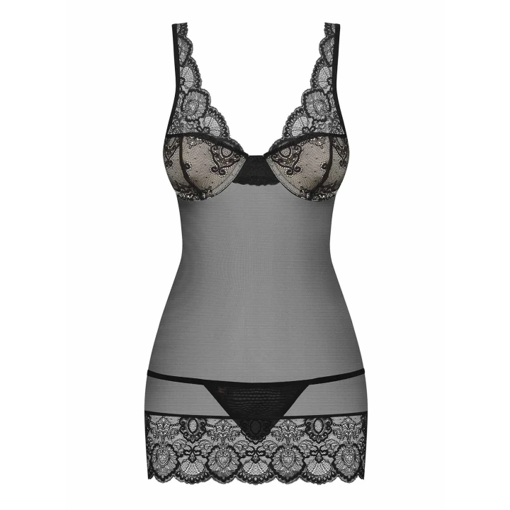 Elegancka koszulka nocna z koronką i stringami L/XL Bielizna-853-CHE-1