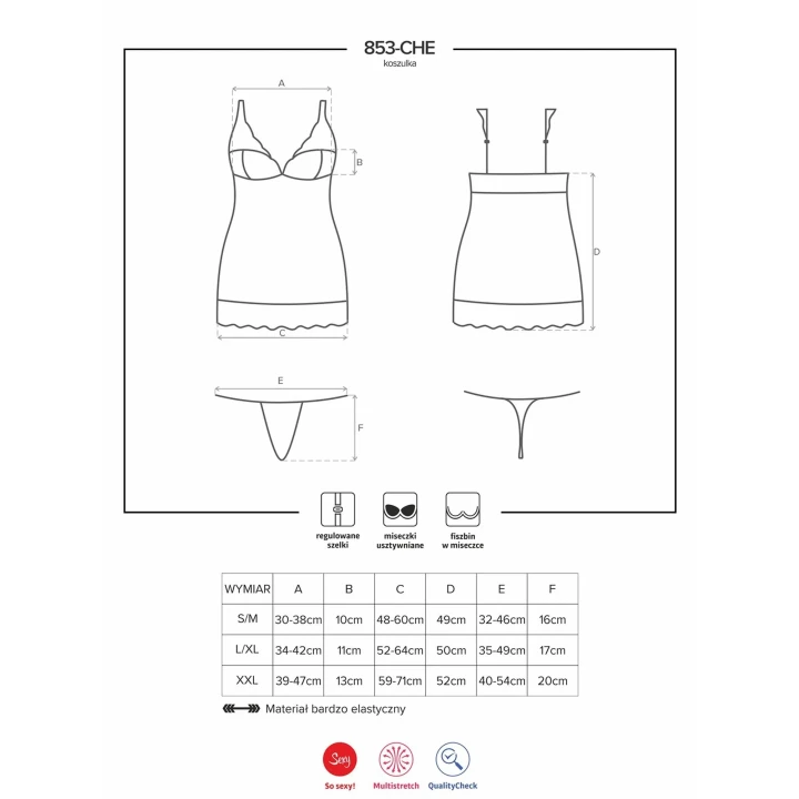 Elegancka koszulka nocna z koronką i stringami L/XL Bielizna-853-CHE-1