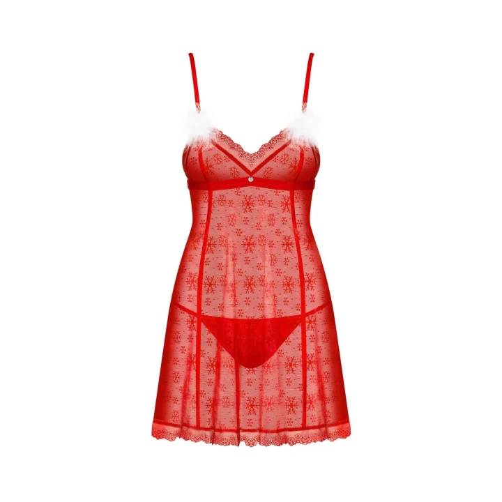 Zmysłowy komplet bielizny Claussica XL/2XL z babydoll i koronkowymi stringami czerwonymi