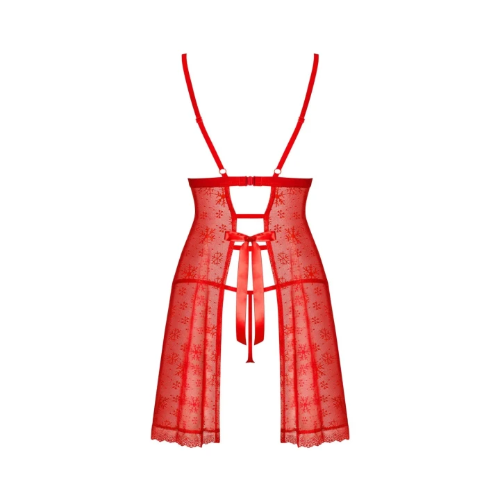 Zmysłowy komplet bielizny Claussica XL/2XL z babydoll i koronkowymi stringami czerwonymi