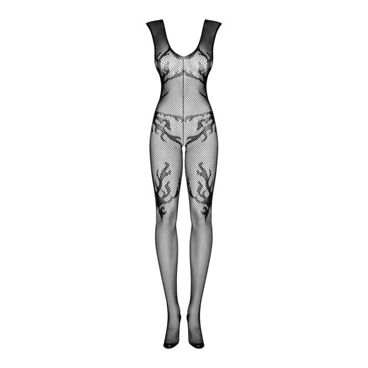 Bodystocking F241 czarna siateczka, otwarty krój, rozmiary S/M/L, elegancki i zmysłowy