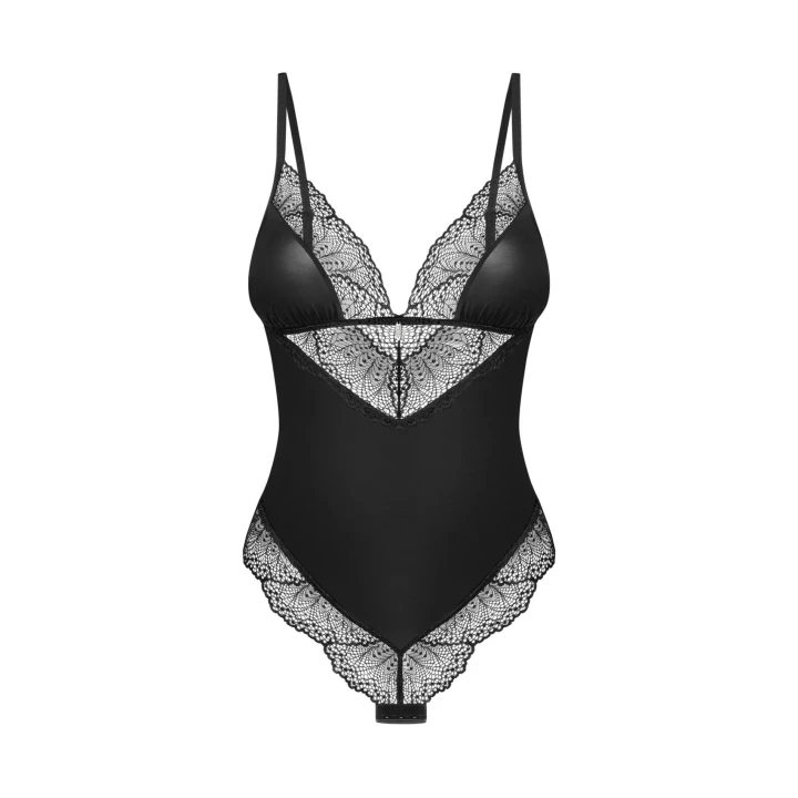 Eleganckie body damskie Lobellis XL/2XL z koronkowymi detalami w kolorze czarnym