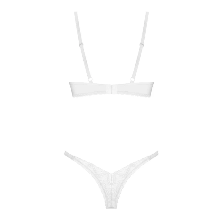 Elegancki biustonosz i stringi Alissium M/L w bieli z koronką i transparentnym materiałem