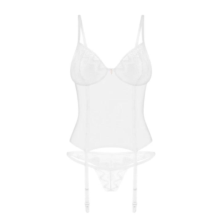 Zmysłowy gorset z koronkowymi wstawkami i stringami XL/2XL w eleganckim białym kolorze