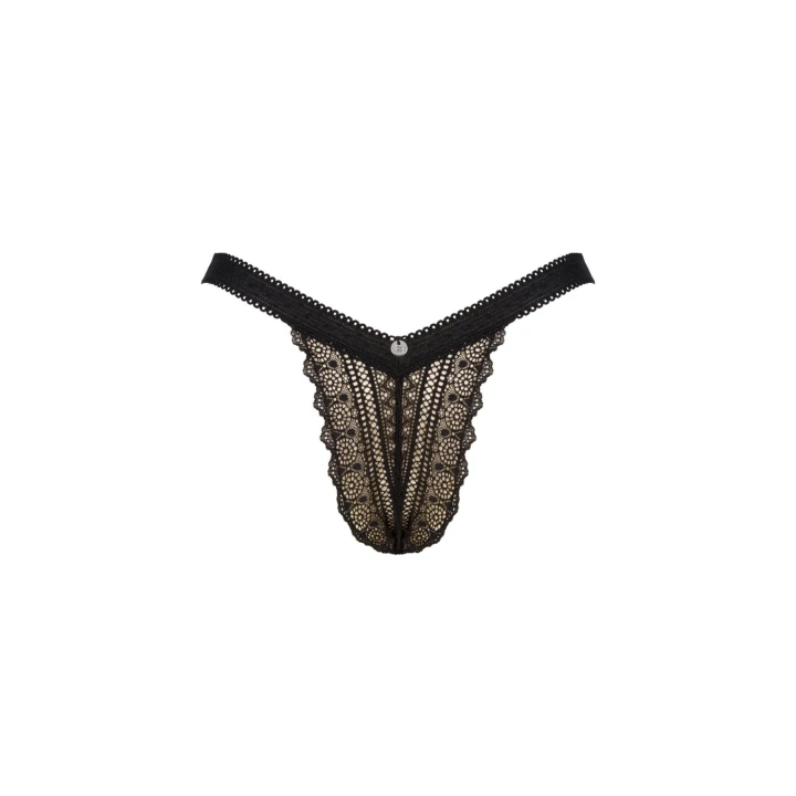 Bielizna kobieca Estiqua – czarne figi M/L z elegancką koronką i srebrną zawieszką