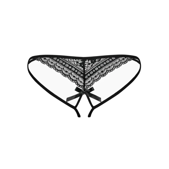 Seksowne stringi z otwartym krokiem Bielizna-Picantina L/XL z koronką i kokardką