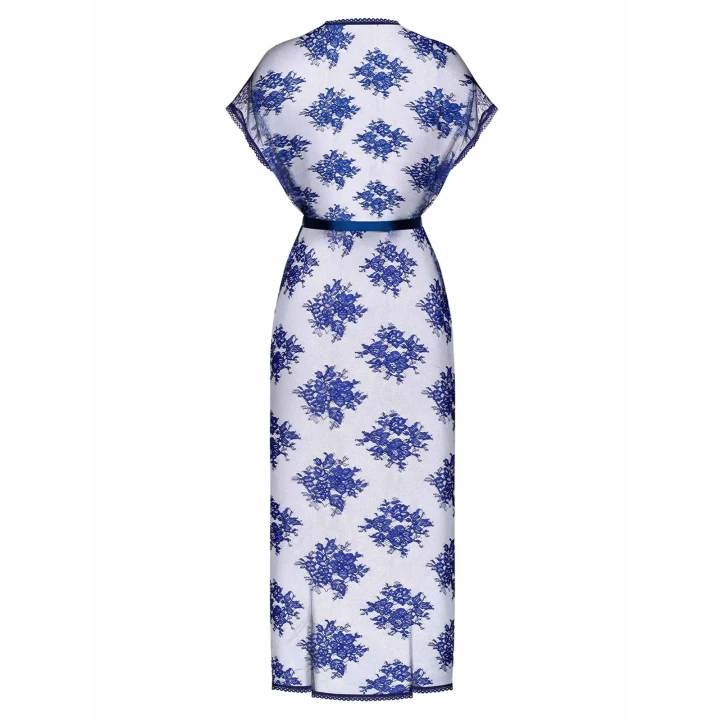 Peniuar damski Flowlace w kolorze niebieskim, rozmiar S/M, z koronkowymi detalami