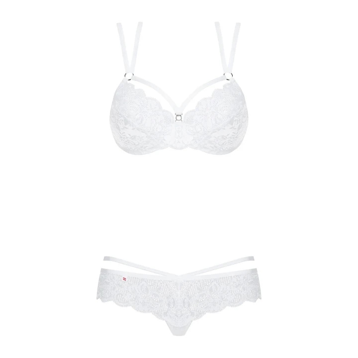 Bielizna damska 2-częściowa S/M w białym kolorze z koronkowym motywem różyczek