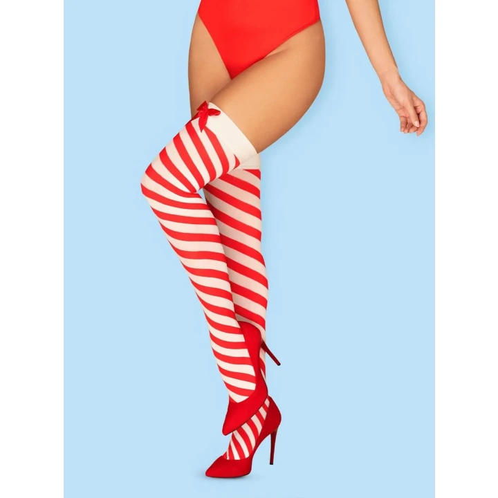 Czerwone pończochy Bielizna-Kissmas L/XL z kokardkami i materiałem Multistretch