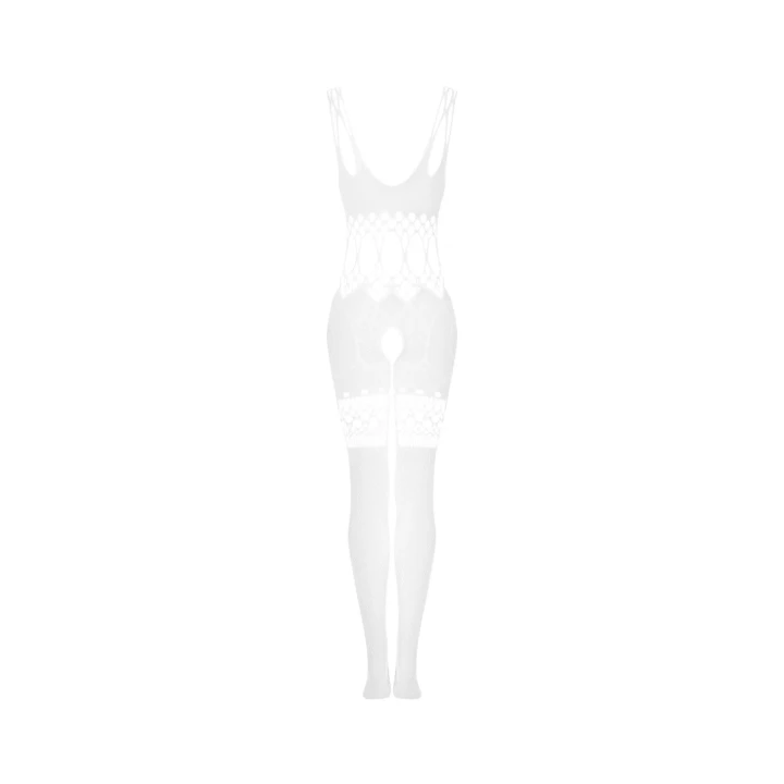Bodystocking G330 XL/XXL z siateczki w eleganckim białym kolorze, seksowny i komfortowy.