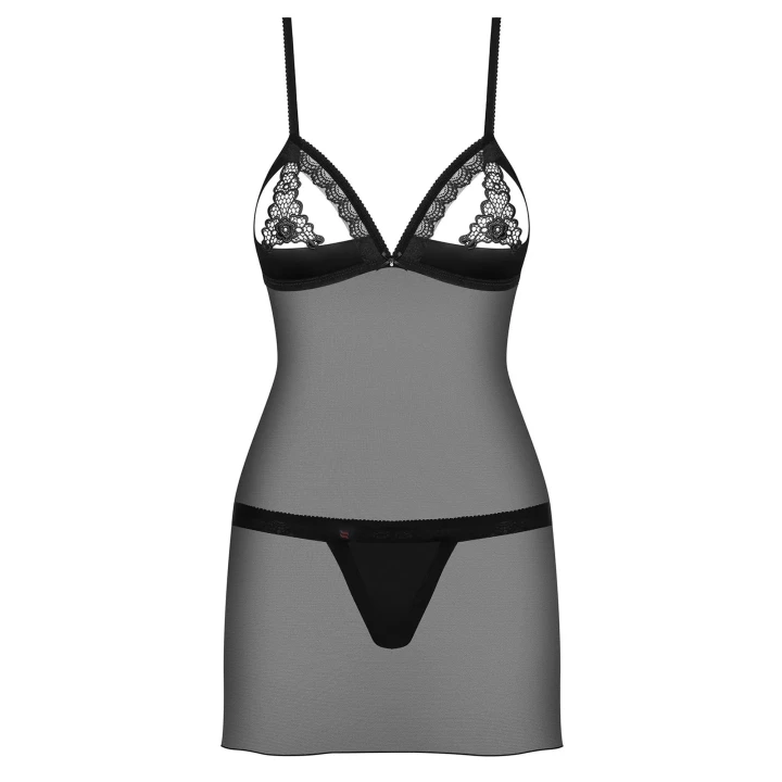 Elegancka bielizna damska - koszulka z koronką i stringi S/M Bielizna-865-CHE-1