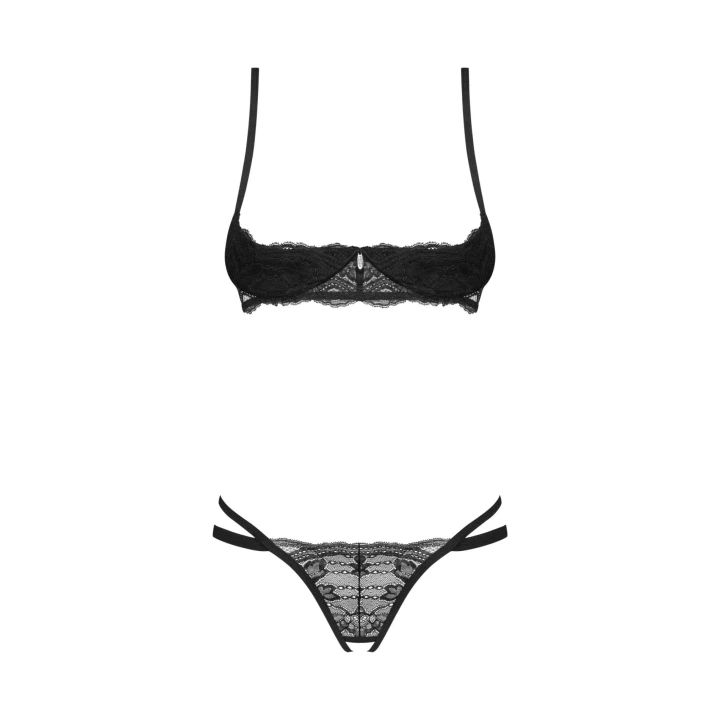 Zestaw bielizny damskiej Nutris: braletka z fiszbinami i stringi otwarte XL/2XL, czarny