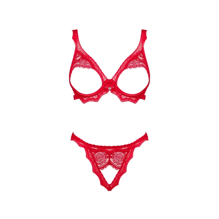 Komplet bielizny koronkowej Bergamore 2-częściowy XS/S w intensywnym czerwonym kolorze