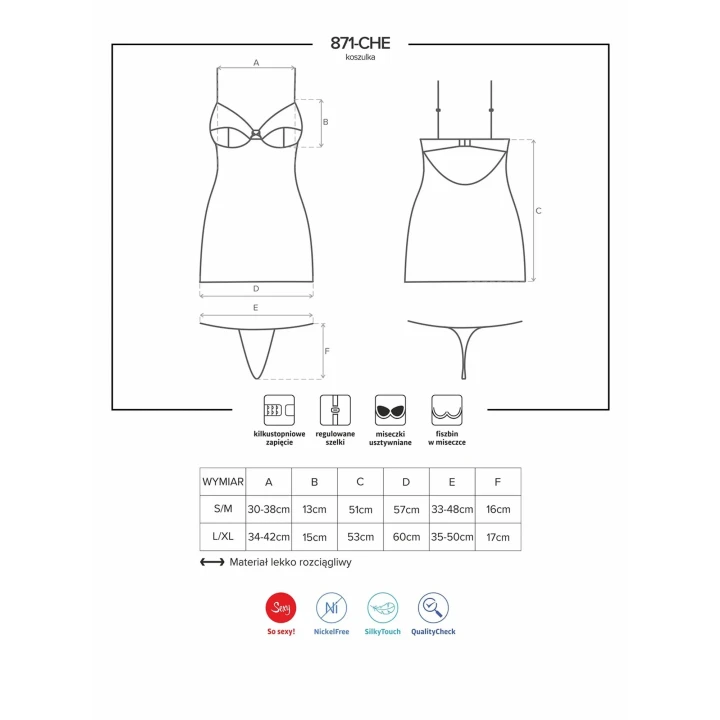 Koszulka nocna z regulowanymi ramiączkami i stringami, rozmiar L/XL, elegancka bielizna 871