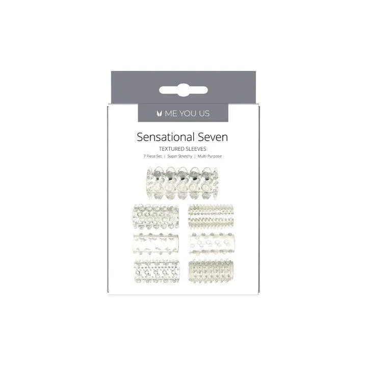 Rękawy stymulujące - Me You Us Sensual Seven, przezroczyste, 7 teksturowanych modeli