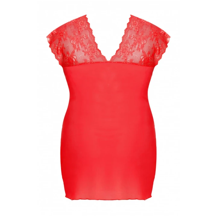 Koszulka nocna SYDNEY XXL+ z koronkowymi detalami i stringami, czerwona elegancja