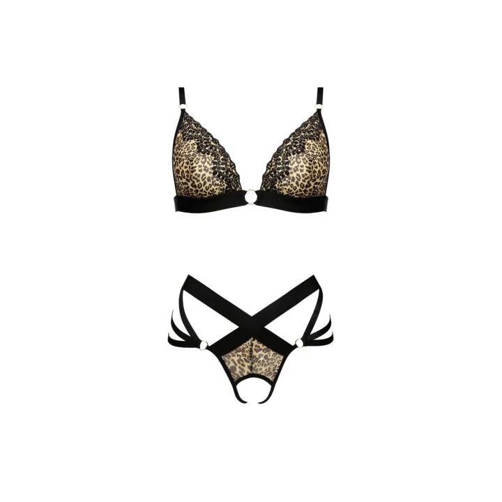 Dwuczęściowy komplet bielizny IZARO w rozmiarze XXL/XXXL z tiulu i haftem w panterkę