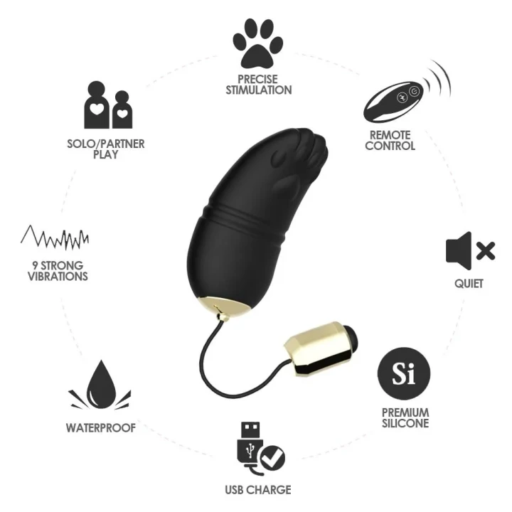 Wibrujące jajeczko silikonowe z pilotem - Kitty black, wodoodporne, 9 poziomów wibracji