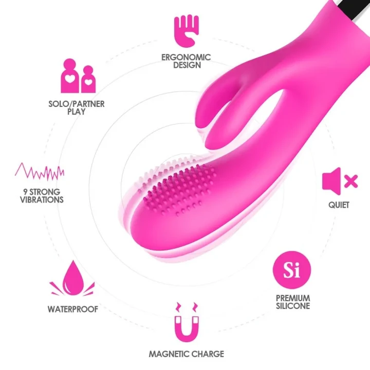 Wibrator różowy Rabbit z podwójną stymulacją, wodoodporny, silikonowy, cichy