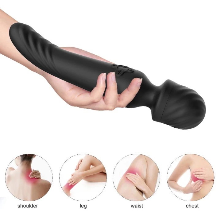 Masażer ciała Mission Black, silikonowy, wodoodporny, 9 trybów wibracji, 42°C