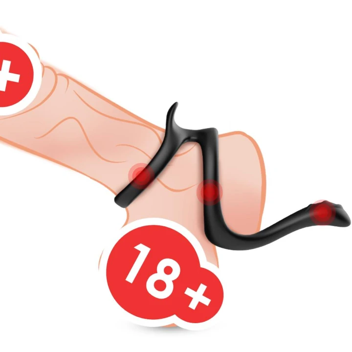 Pierścień erekcyjny - Tail Black, silikon, podwójne rozciągliwe pierścienie, czarny