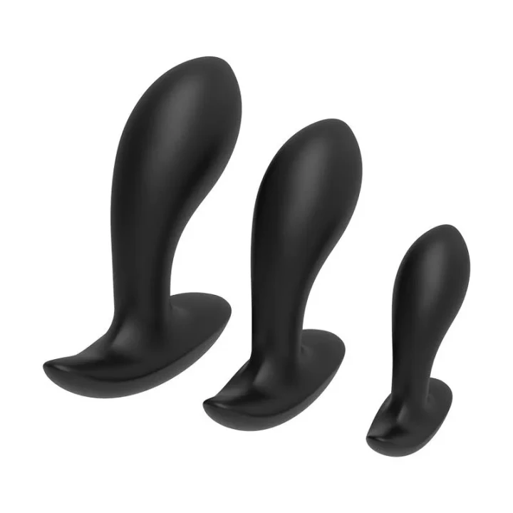 Zestaw trzech zatyczek analnych z silikonu medycznego, wodoodporny, czarny