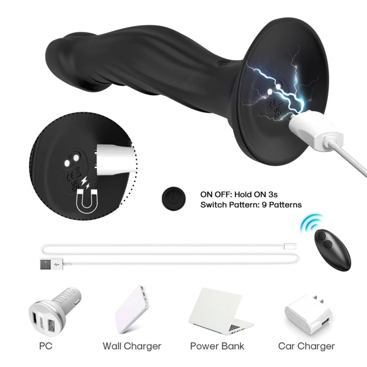 Wibrator silikonowy Optimus Black z 9 funkcjami wibracji i pilotem zdalnym