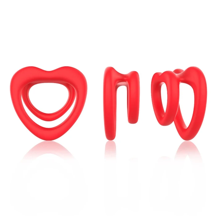 Podwójny pierścień erekcyjny Sweetheart II z medycznego silikonu, wodoodporny, czerwony
